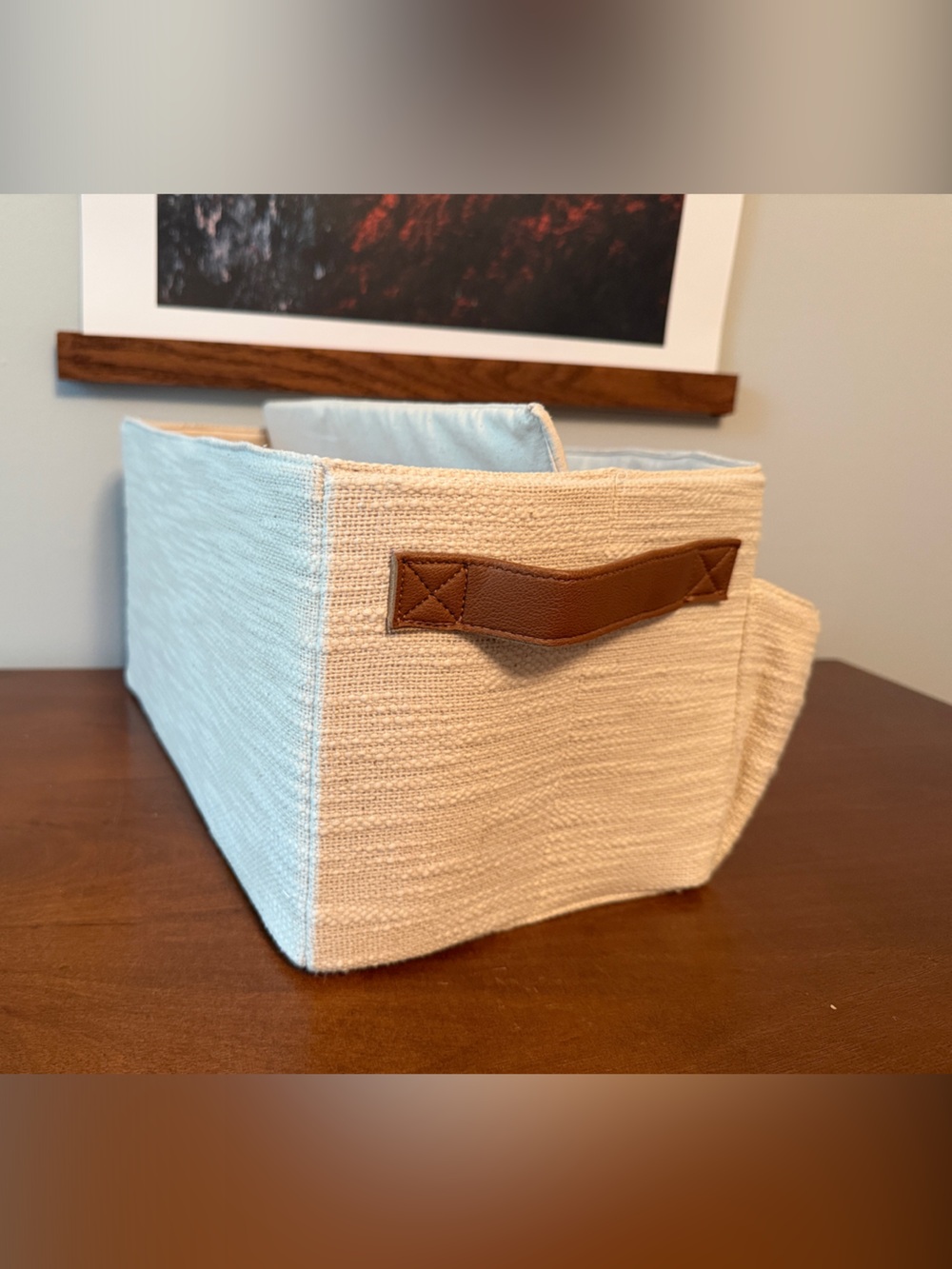 Pottery Barn Diaper Caddy - canvas with Brown Leather Handle - Picture 3 of 3
